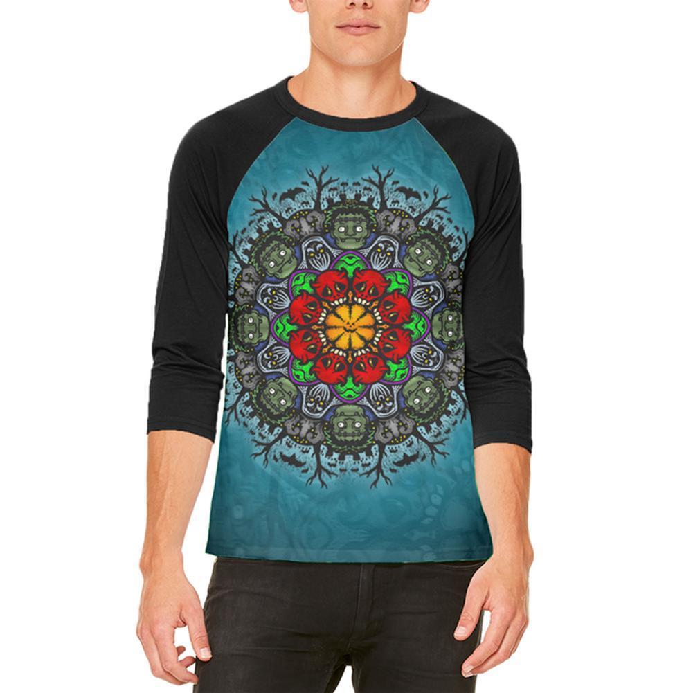 Halloween Classic Movie Monster Mandala Mens Raglan T Shirt