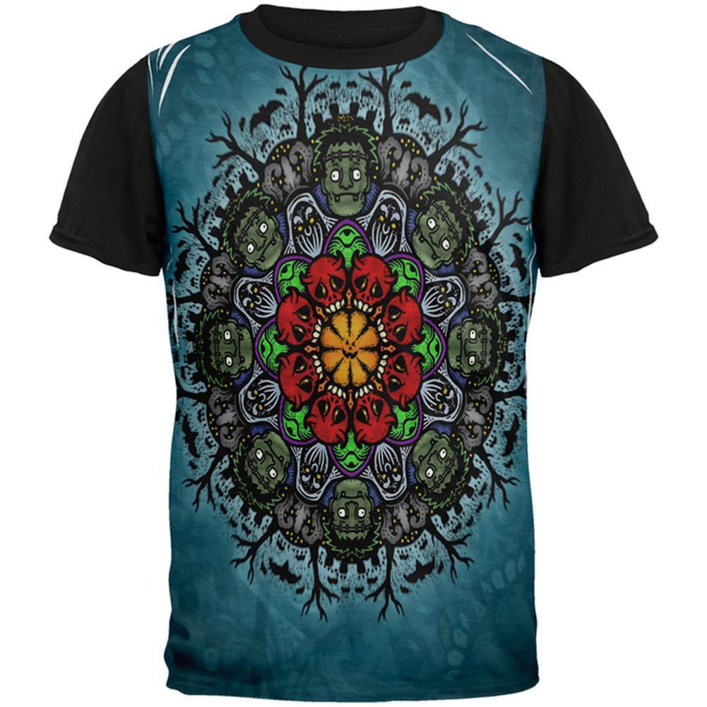 Halloween Classic Movie Monster Mandala All Over Mens Black Back T Shirt