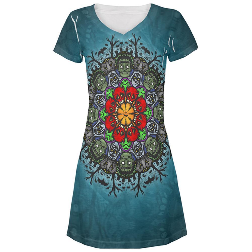 Halloween Classic Movie Monster Mandala All Over Juniors Beach Cover-Up Dress