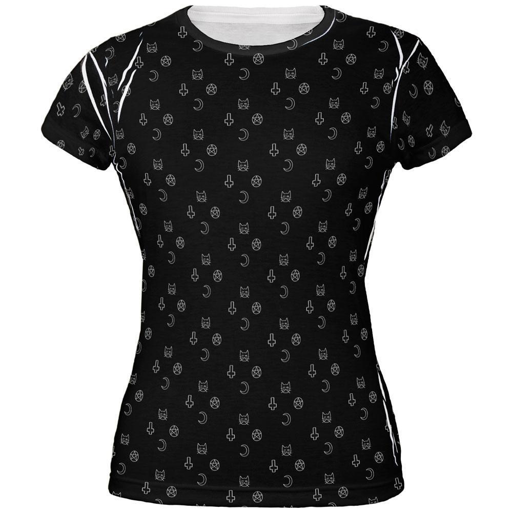 Halloween Witch Elements Cat Cross Moon Star All Over Juniors T Shirt