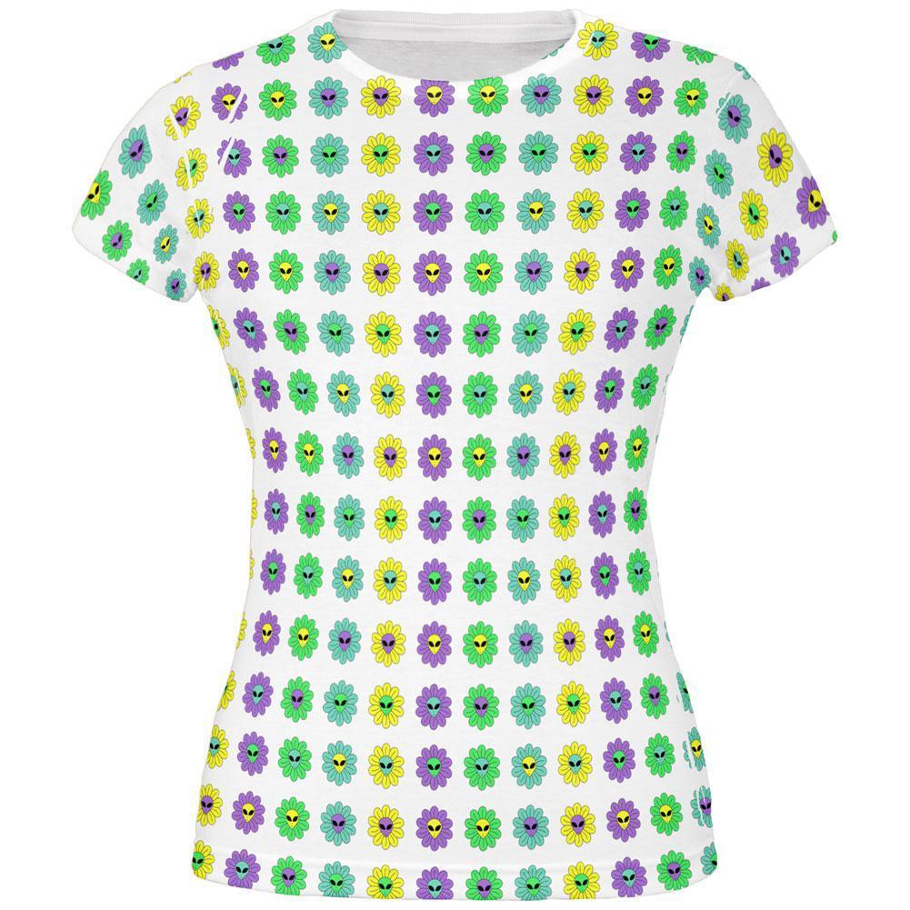 Halloween Alien Flowers All Over Juniors T Shirt