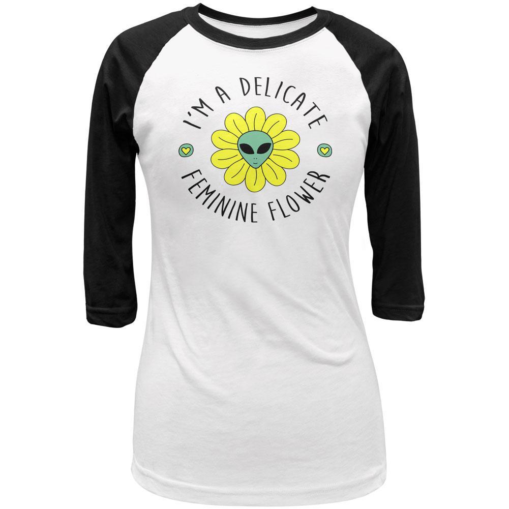 Halloween I'm a Delicate Feminine Flower Alien Juniors 3/4 Sleeve Raglan T Shirt