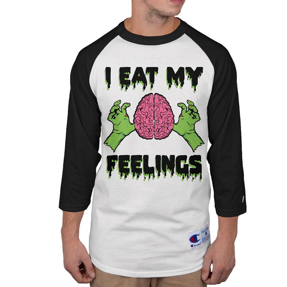 Halloween I Eat My Feelings Zombie Brain Mens Long Sleeve Raglan T Shirt