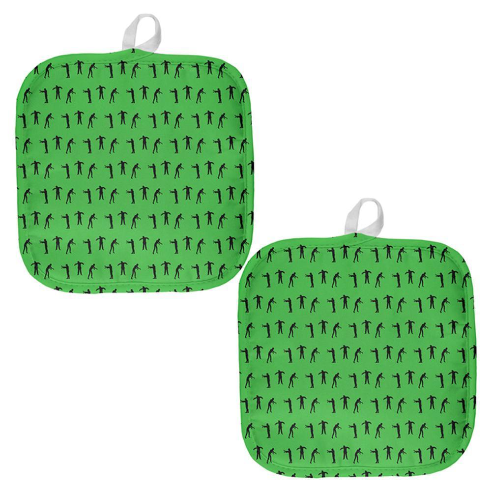Halloween Zombie Guy Walker Pattern All Over Pot Holder (Set of 2)