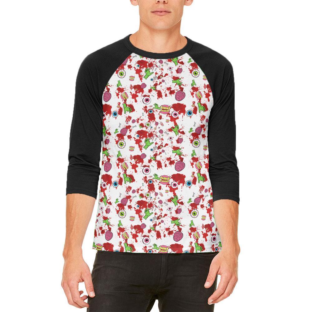 Halloween Zombie Elements Pattern Mens Raglan T Shirt
