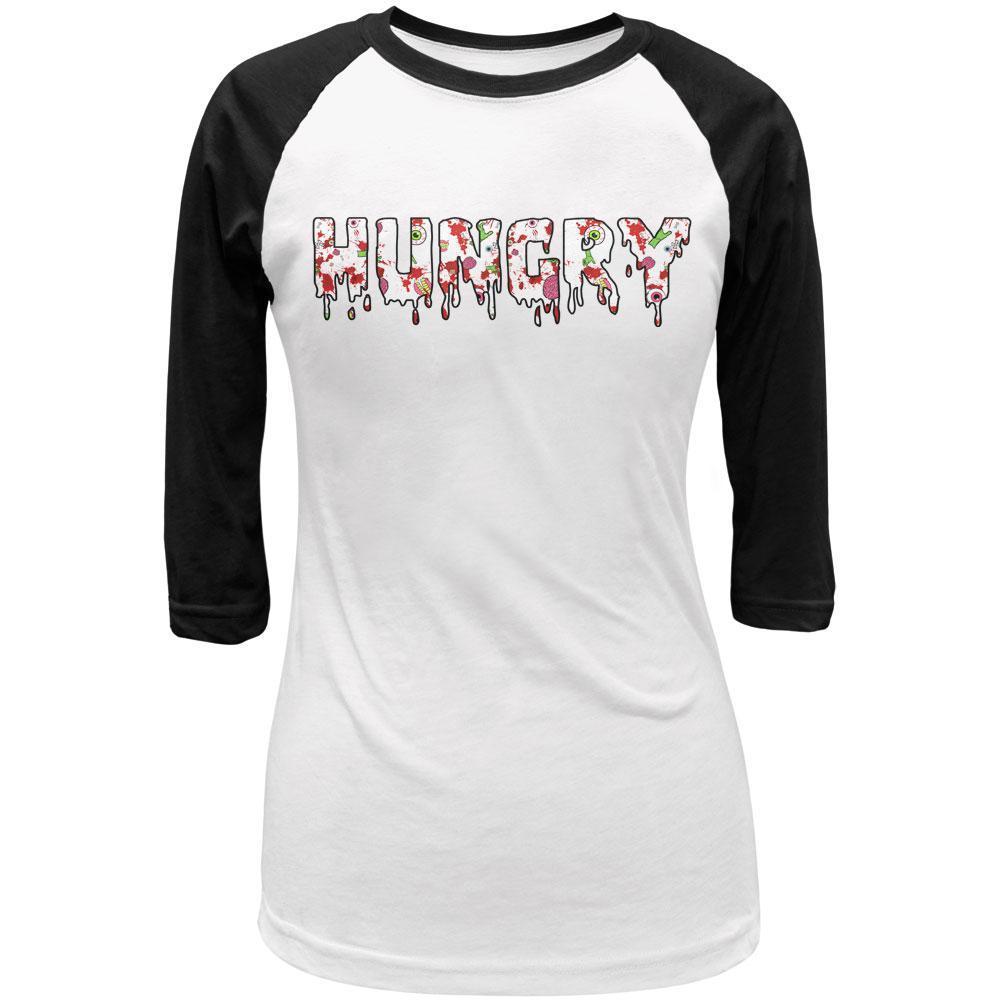 Halloween Hungry Zombie Pattern Juniors 3/4 Sleeve Raglan T Shirt