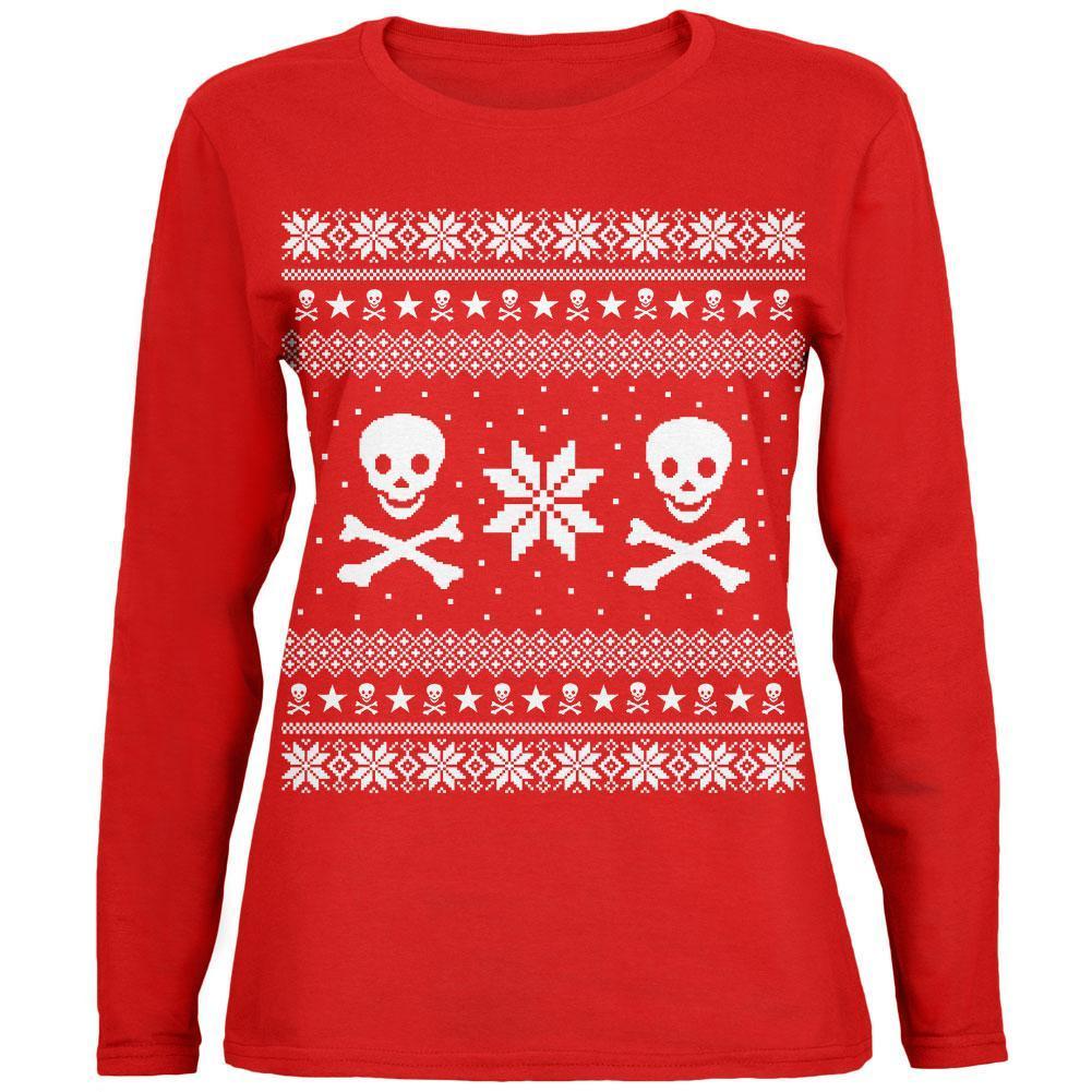 Skull & Crossbones Ugly Christmas Sweater Womens Long Sleeve T Shirt