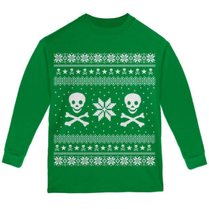 Skull & Crossbones Ugly Christmas Sweater Youth Long Sleeve T Shirt