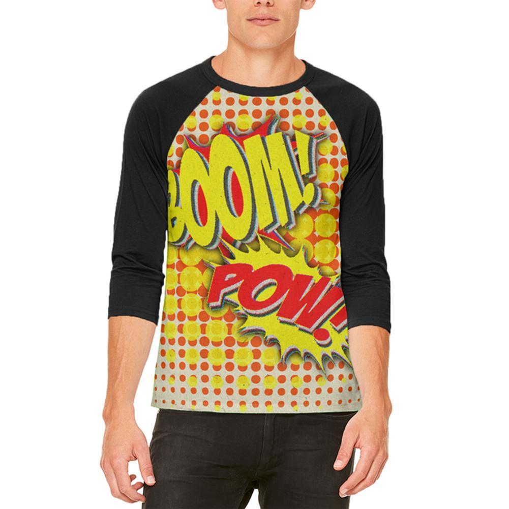 Halloween Boom Pow Vintage Comic Book Costume Mens Raglan T Shirt