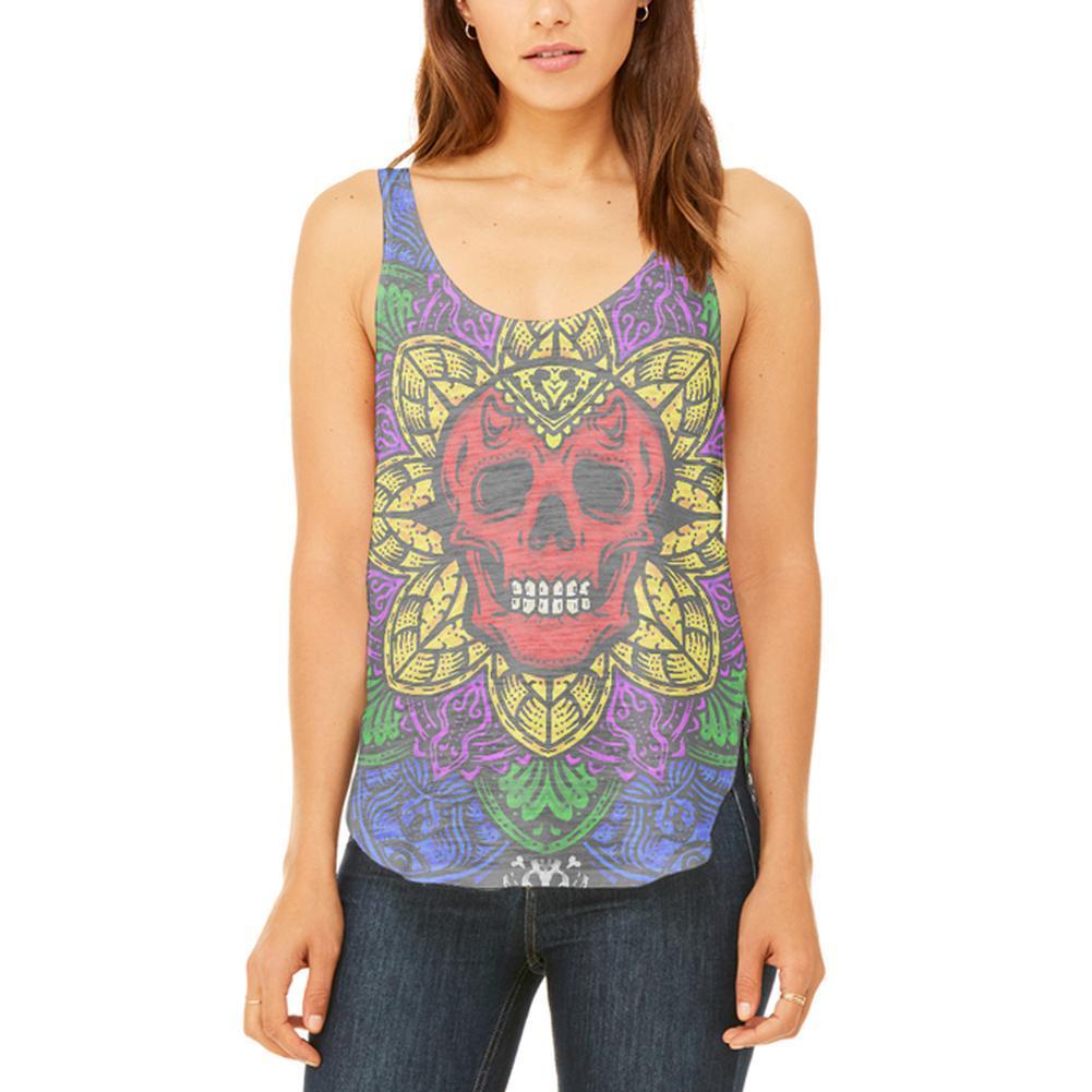 Halloween Demon Skull Mandala Juniors Flowy Side Slit Tank Top