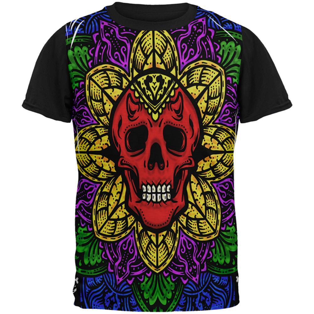 Halloween Demon Skull Mandala All Over Mens Black Back T Shirt