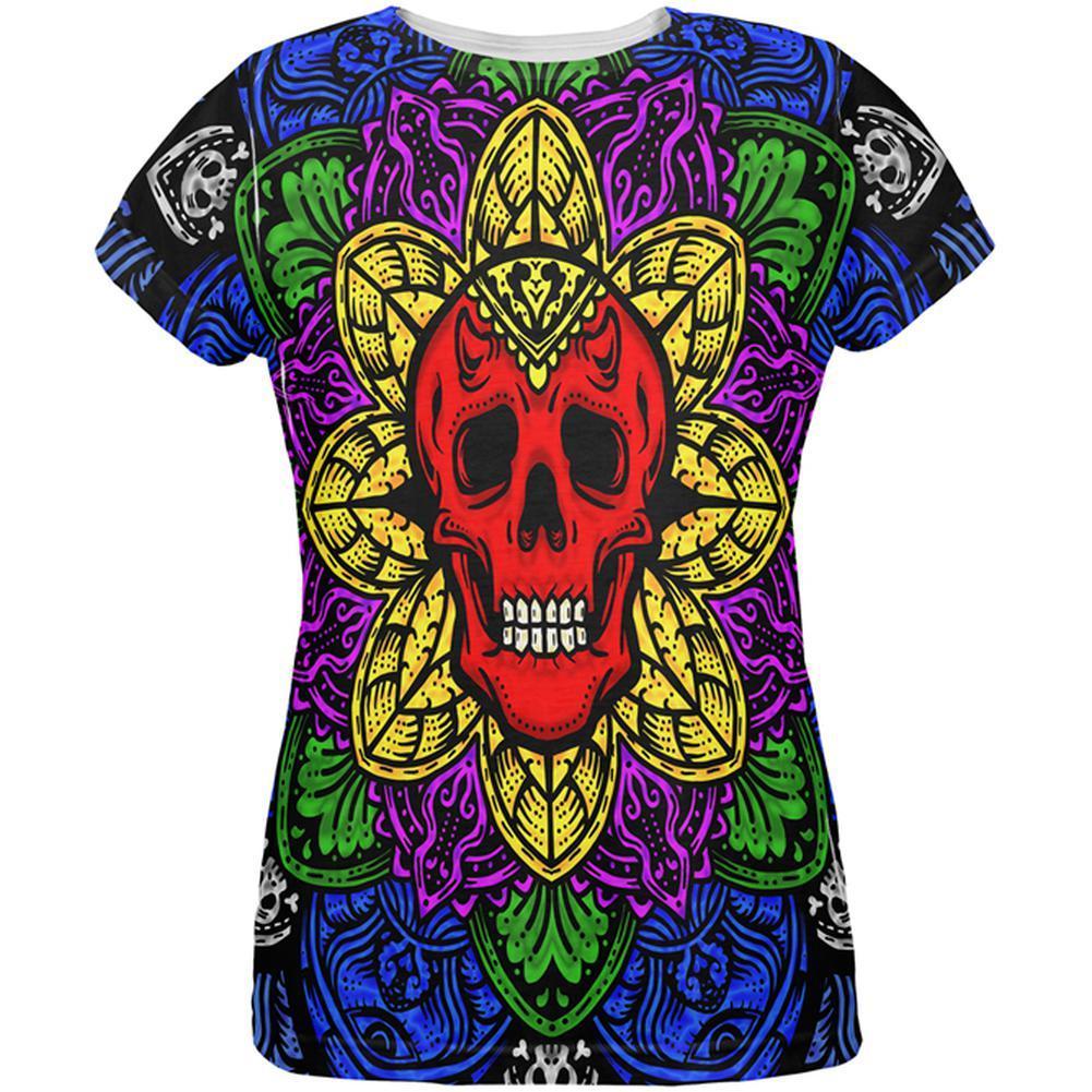 Halloween Demon Skull Mandala All Over Womens T Shirt
