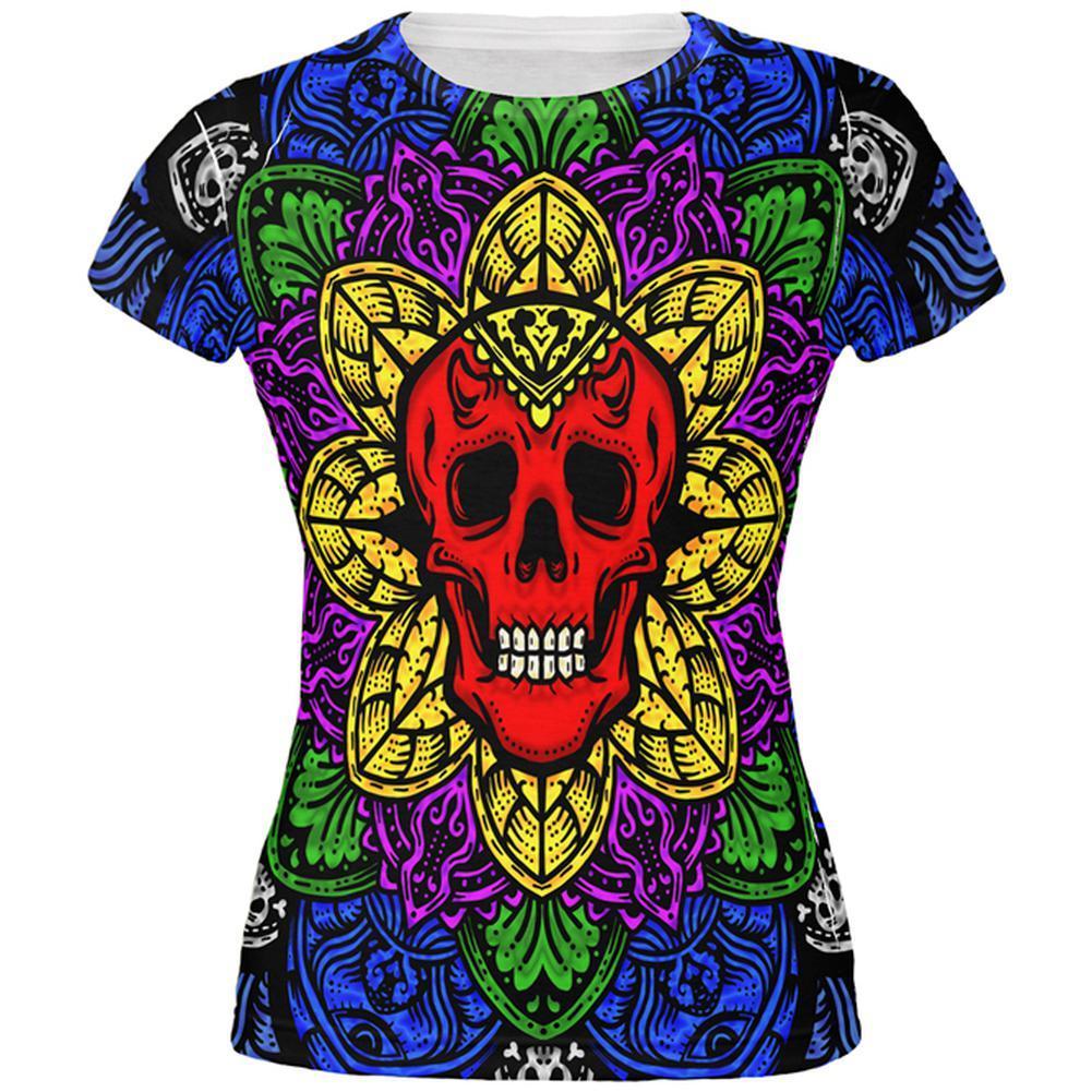 Halloween Demon Skull Mandala All Over Juniors T Shirt