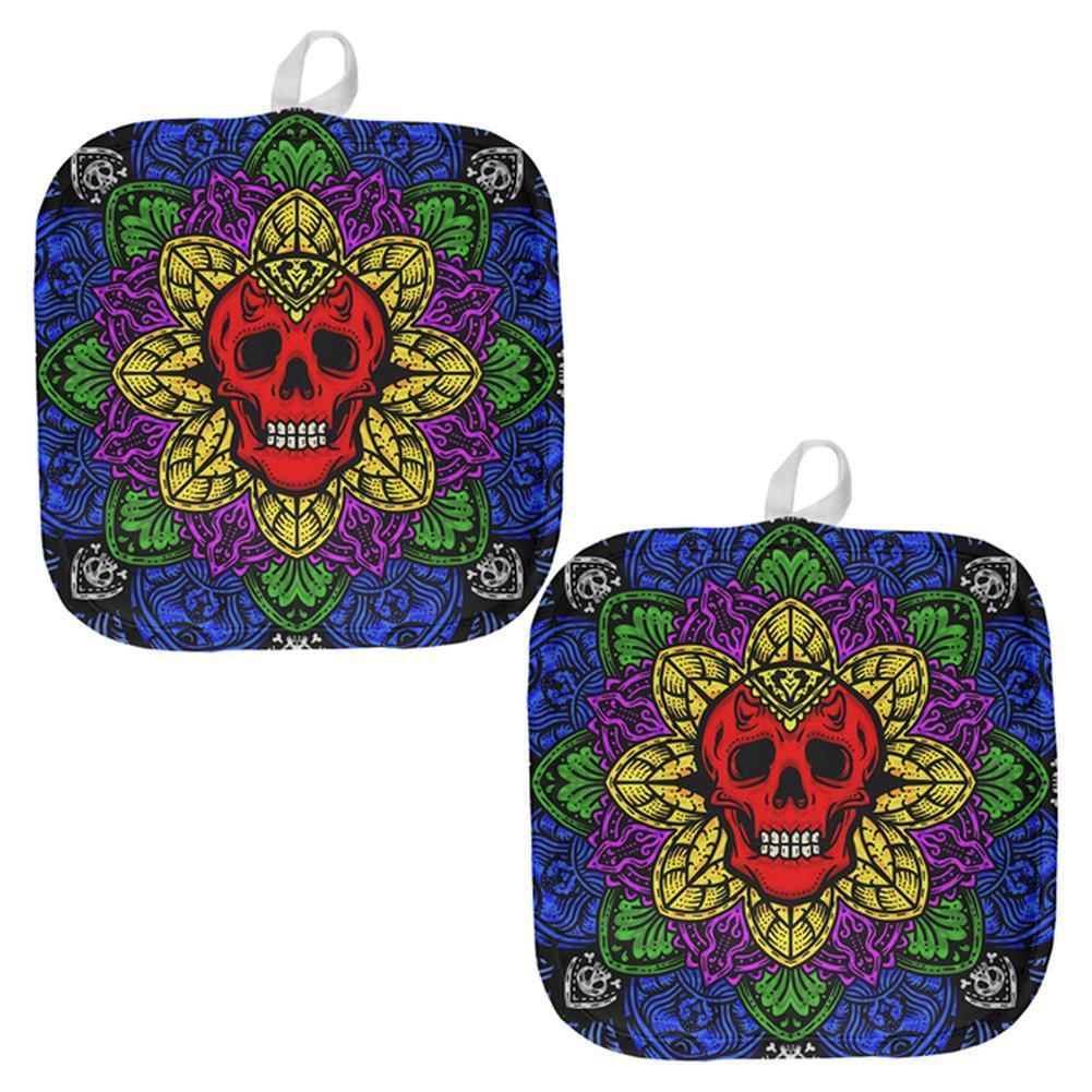 Halloween Demon Skull Mandala All Over Pot Holder (Set of 2)