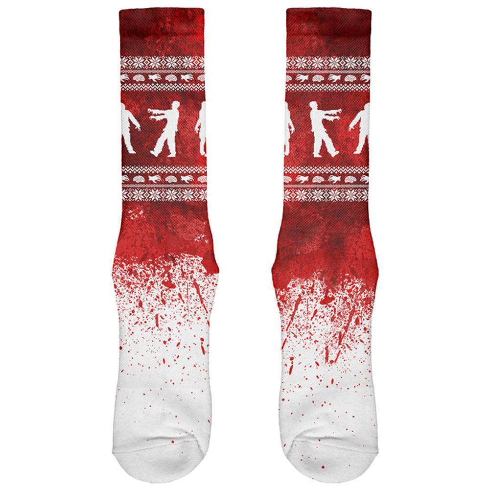 Ugly Christmas Sweater Bloody Zombie Attack Survivor All Over Soft Socks