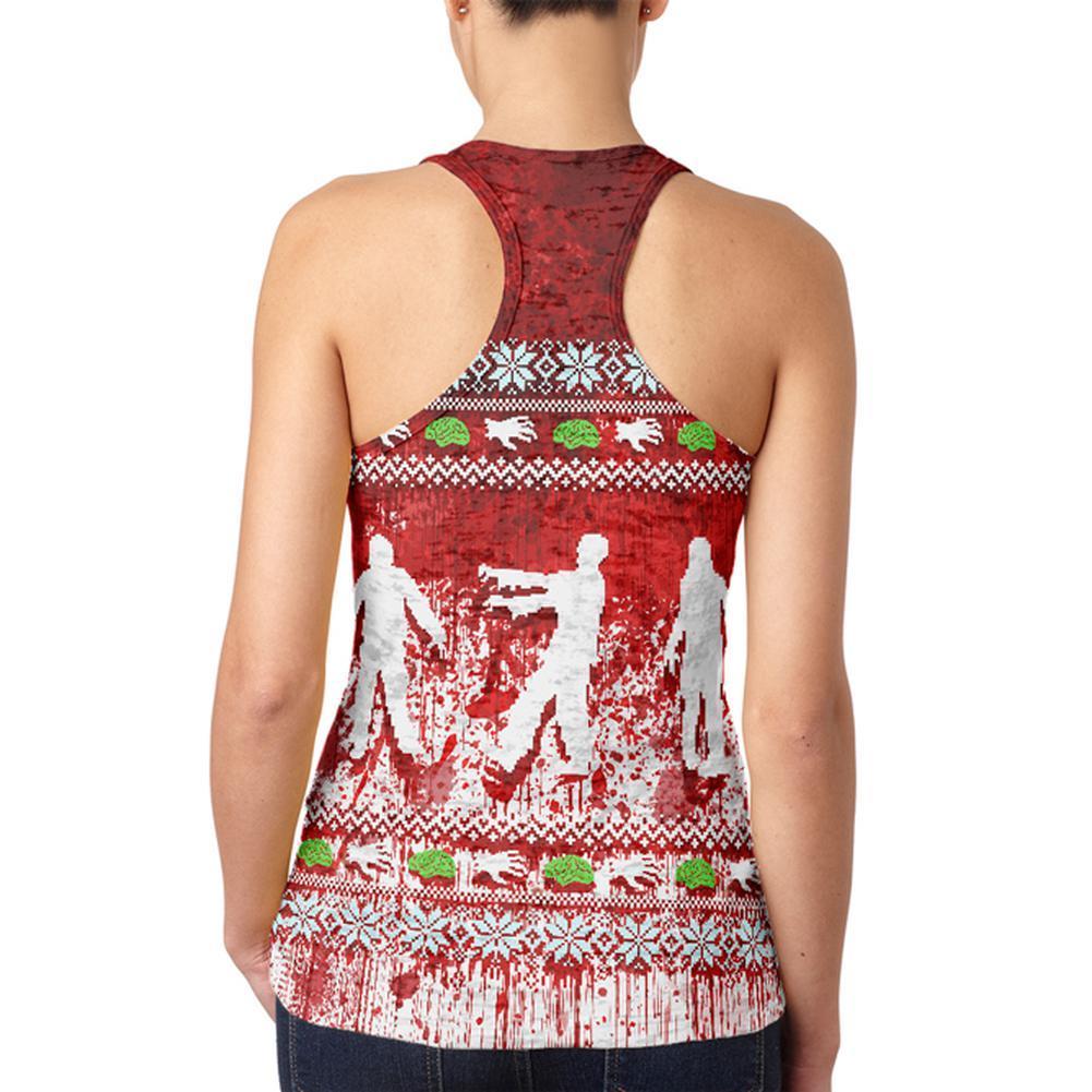 Ugly Christmas Sweater Bloody Zombie Attack Survivor Juniors Burnout Racerback Tank Top