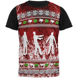 Ugly Christmas Sweater Bloody Zombie Attack Survivor All Over Mens Black Back T Shirt