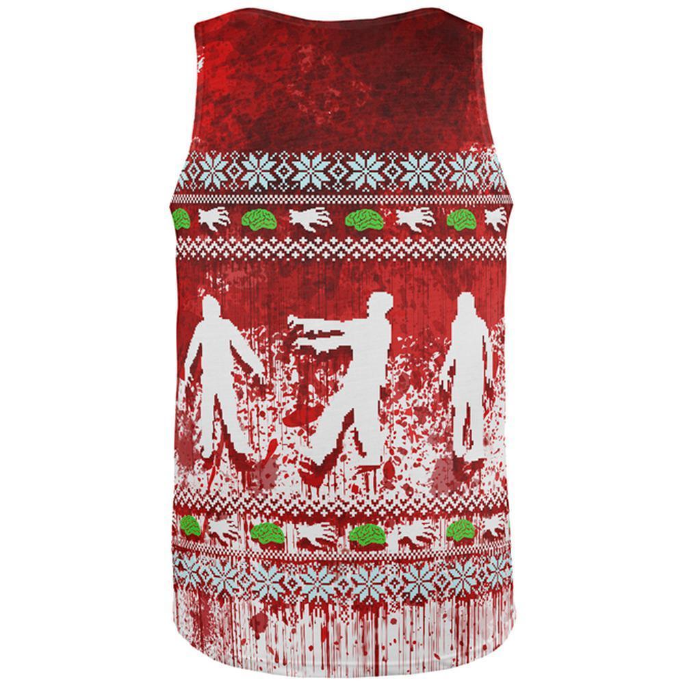 Ugly Christmas Sweater Bloody Zombie Attack Survivor All Over Mens Tank Top