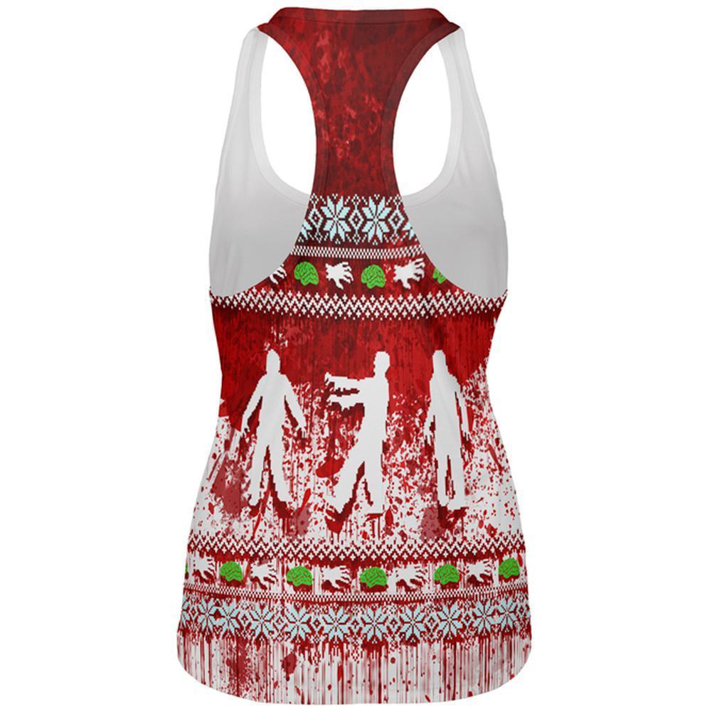 Ugly Christmas Sweater Bloody Zombie Attack Survivor All Over Womens Work Out Tank Top