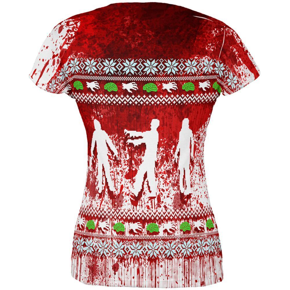 Ugly Christmas Sweater Bloody Zombie Attack Survivor All Over Juniors T Shirt