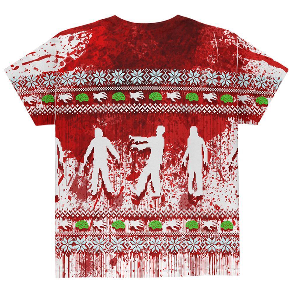 Ugly Christmas Sweater Bloody Zombie Attack Survivor All Over Youth T Shirt