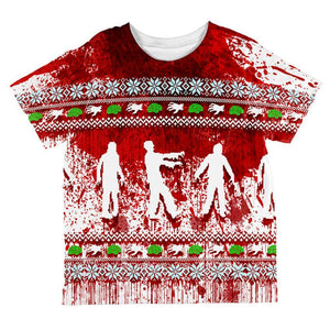 Ugly Christmas Sweater Bloody Zombie Attack Survivor All Over Toddler T Shirt