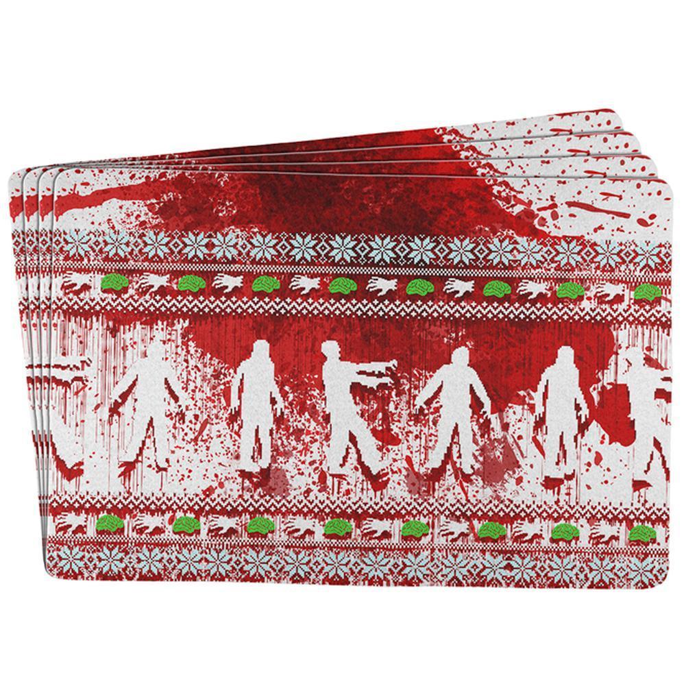 Ugly Christmas Sweater Bloody Zombie Attack Survivor All Over Placemat (Set of 4)