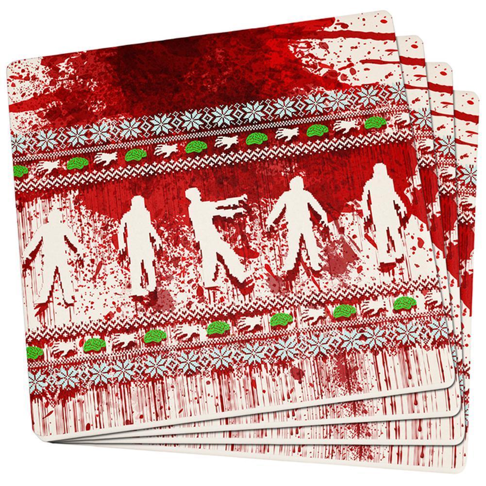 Ugly Christmas Sweater Bloody Zombie Attack Survivor Set of 4 Square Sandstone Coasters