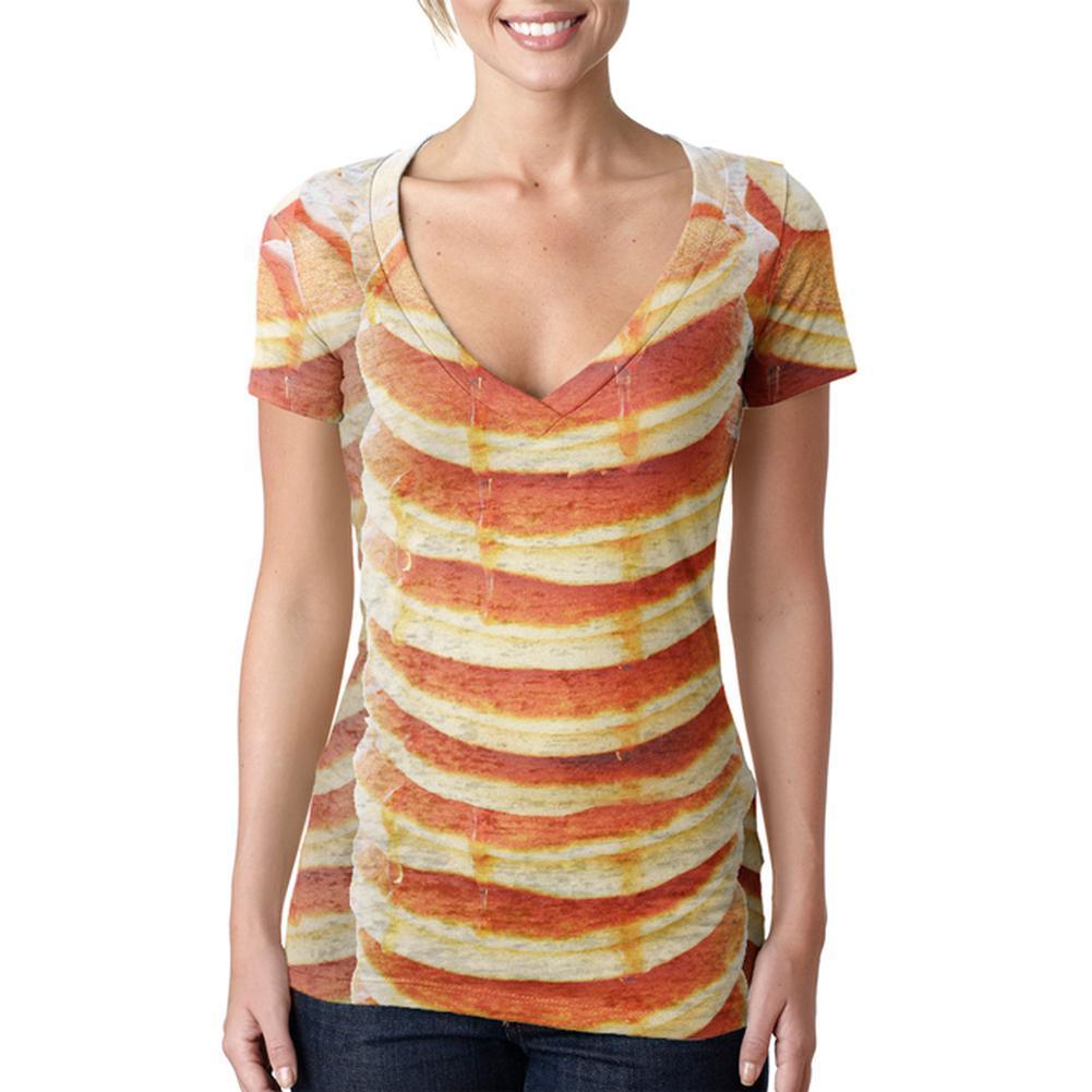 Halloween Pancakes and Syrup Breakfast Costume Juniors Burnout V-Neck T-Shirt