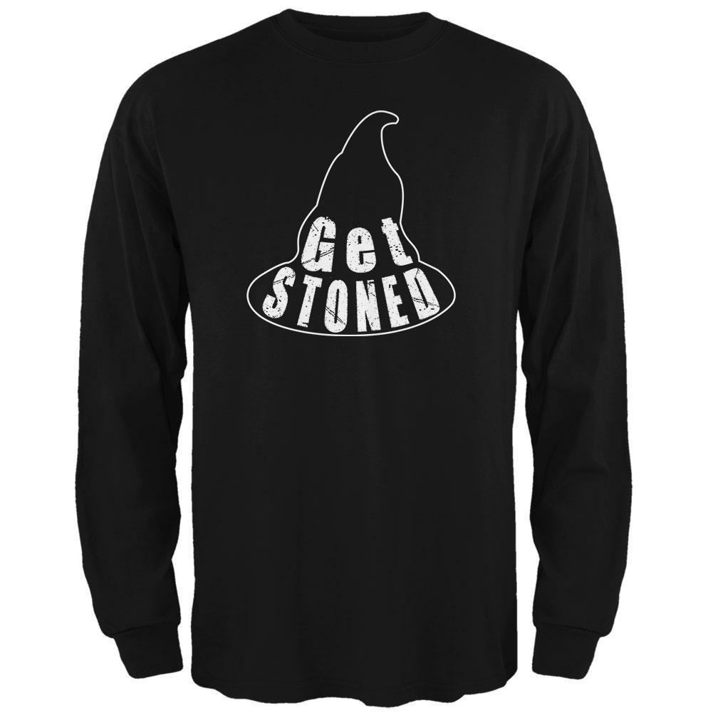 Halloween Witch Hat Get Stoned Pun Mens Long Sleeve T Shirt