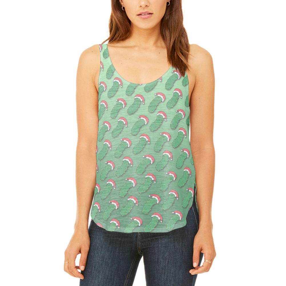 Christmas German Pickle Pattern Juniors Flowy Side Slit Tank Top