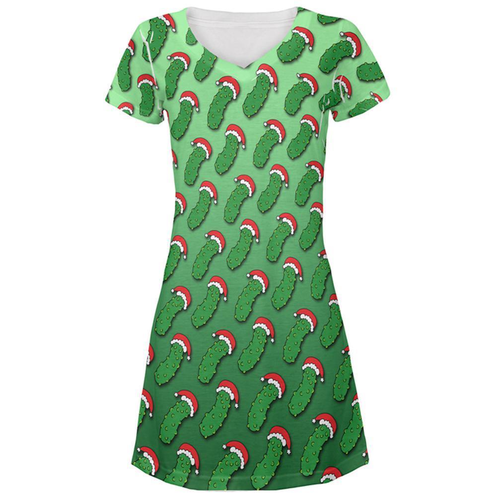 Christmas German Pickle Pattern All Over Juniors Beach Cover-Up Dress