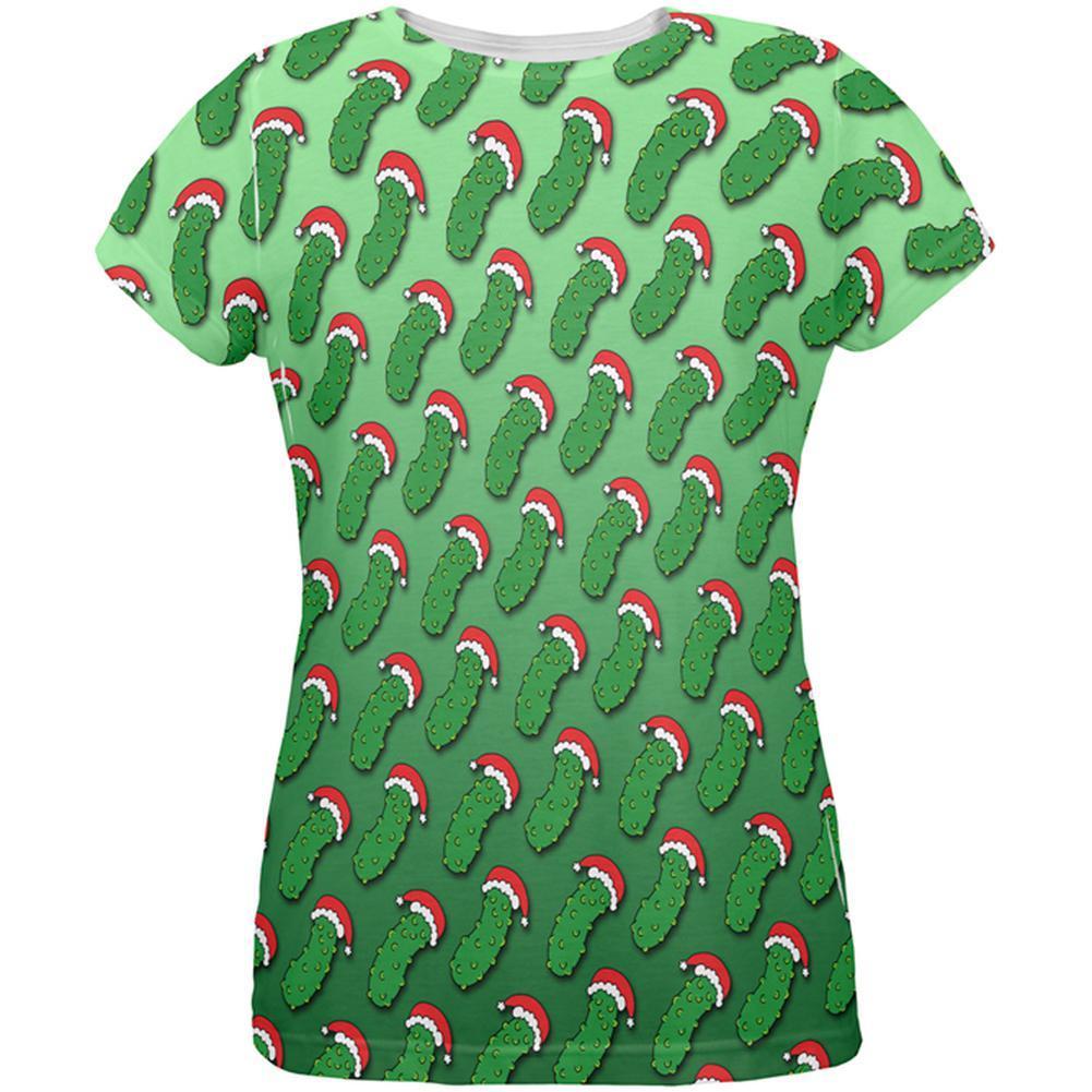Christmas German Pickle Pattern All Over Womens T Shirt