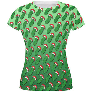 Christmas German Pickle Pattern All Over Juniors T Shirt