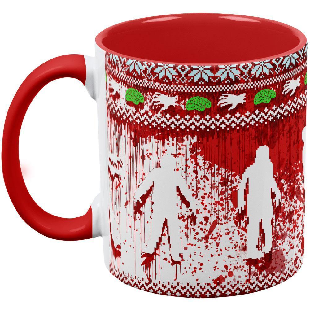 Ugly Christmas Sweater Bloody Zombie Attack Red Handle Coffee Mug
