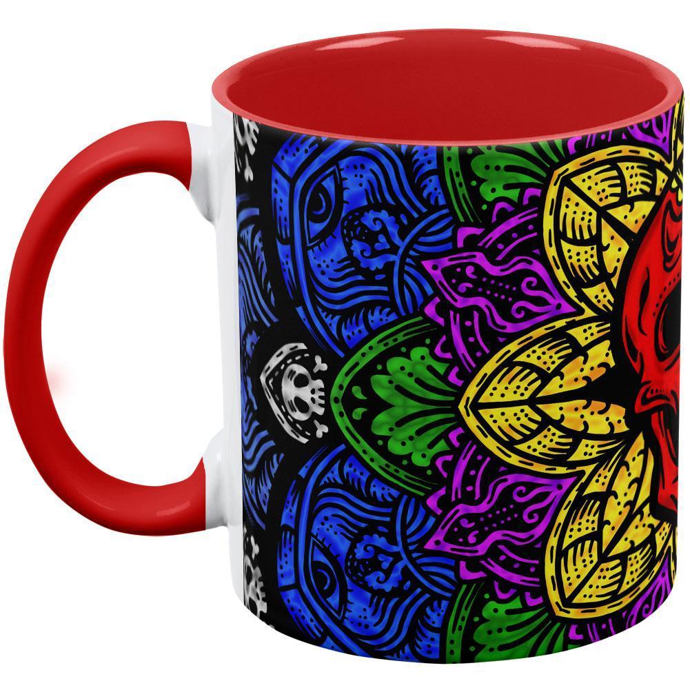 Halloween Demon Skull Mandala Red Handle Coffee Mug