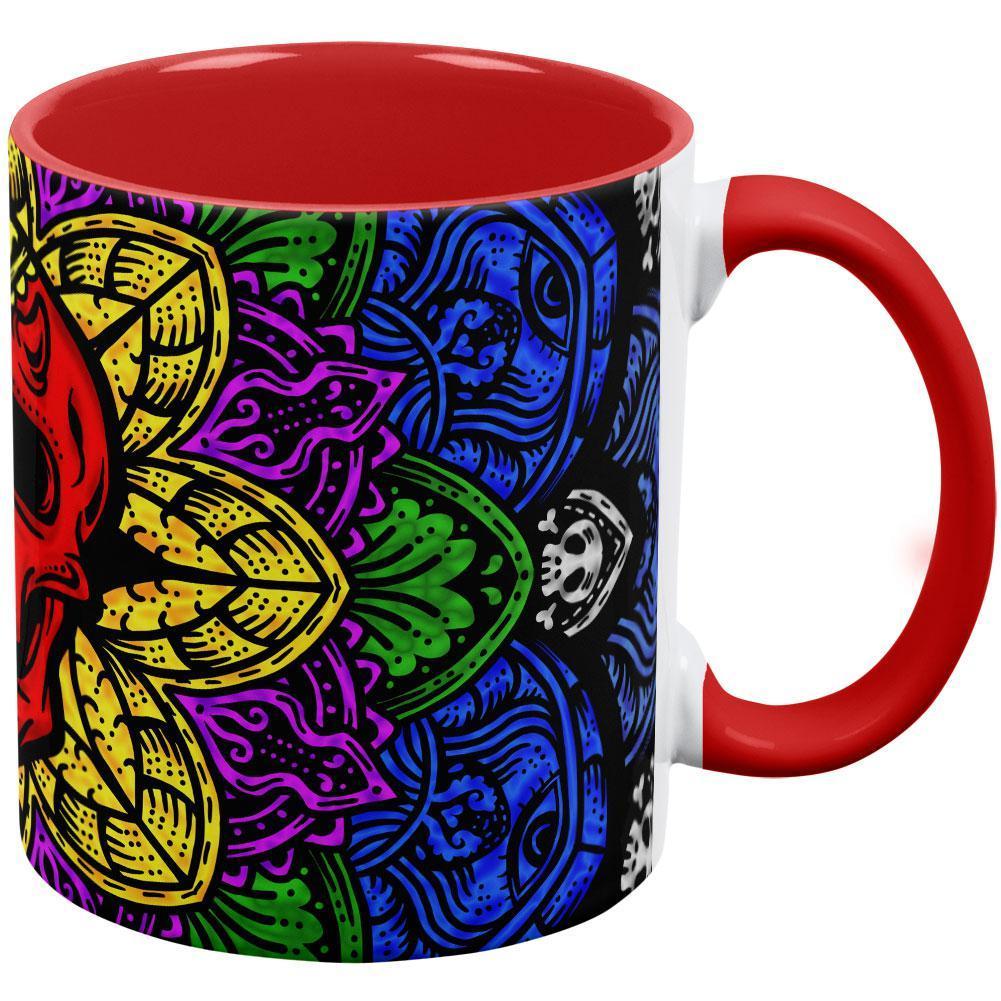 Halloween Demon Skull Mandala Red Handle Coffee Mug