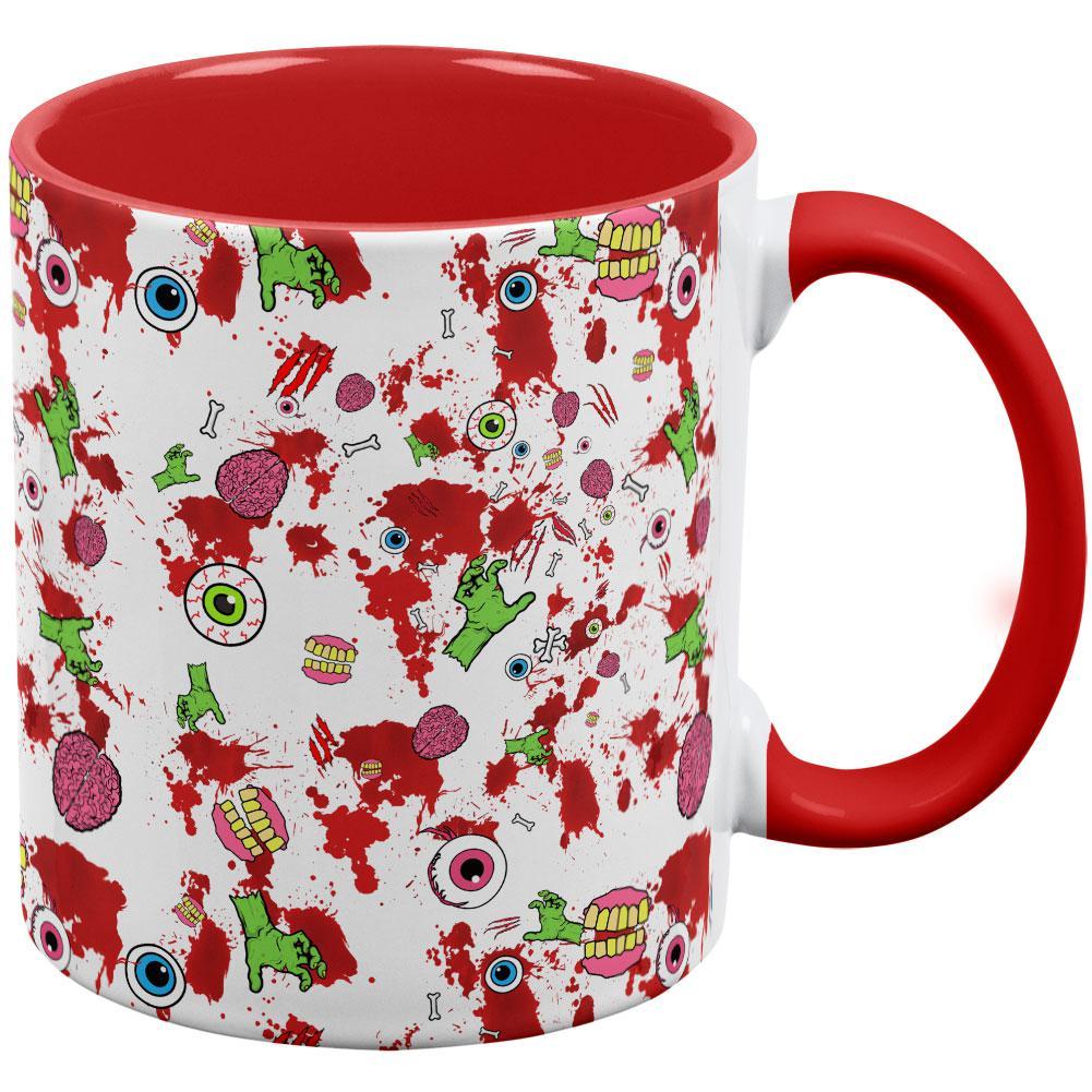 Halloween Zombie Elements Pattern Red Handle Coffee Mug