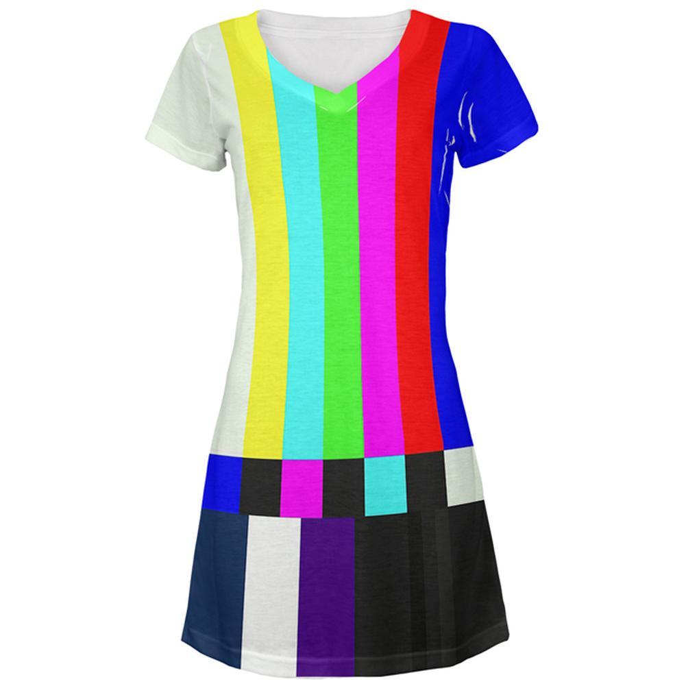 Halloween SMPTE Color Bars Late Night TV Costume All Over Juniors V-Neck Dress
