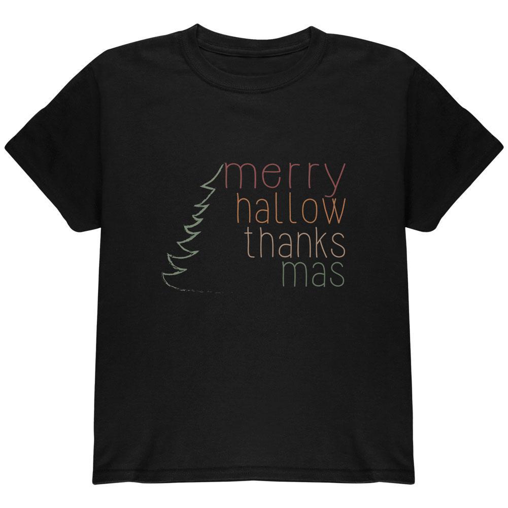 Halloween Thanksgiving Christmas Merry Hallow Thanks Mas Youth T Shirt