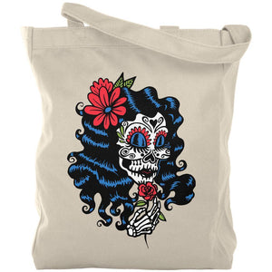 Halloween Day of the Dead Woman Skeleton Canvas Tote Bag