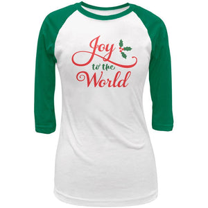 Christmas Joy to the World Script Juniors 3/4 Raglan T Shirt