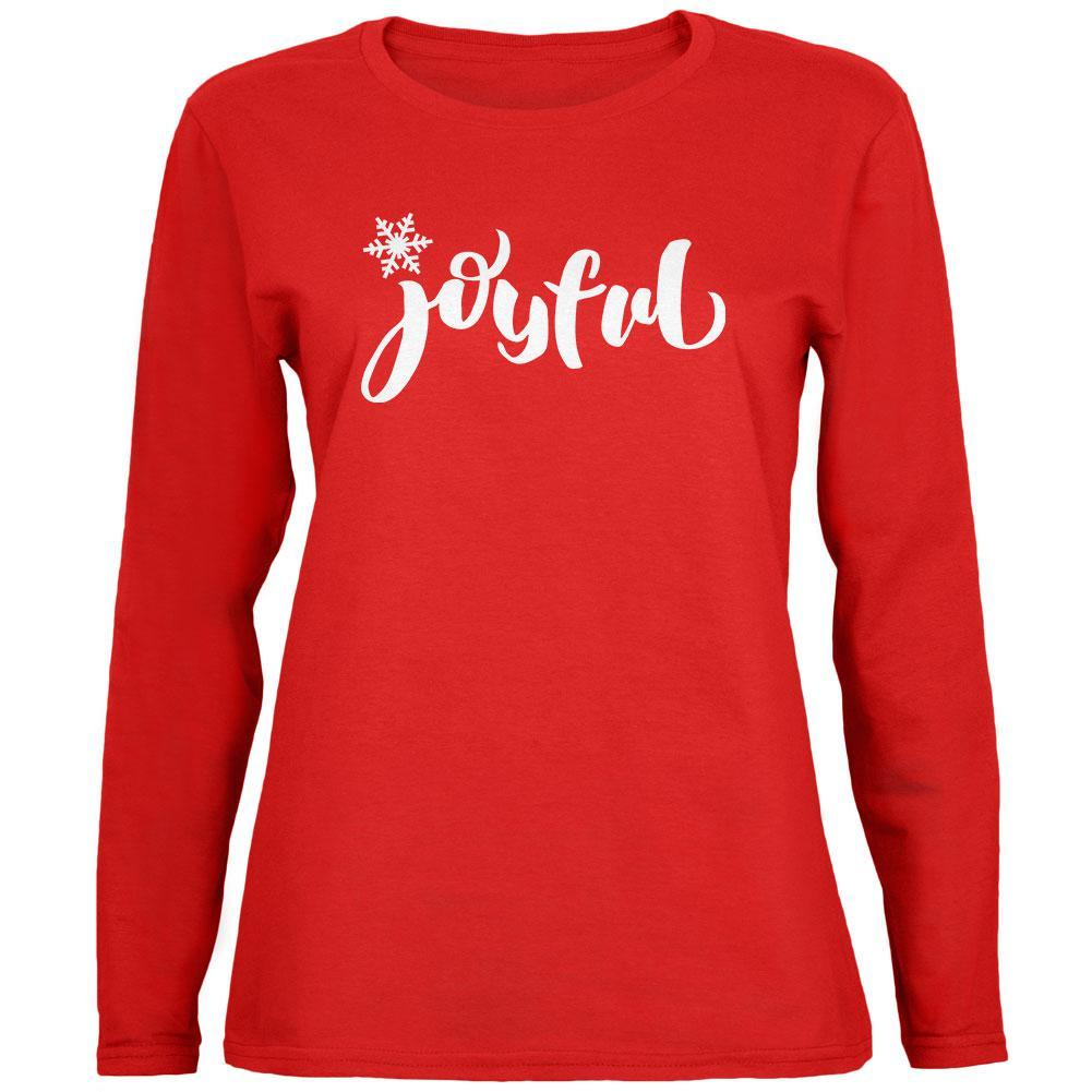 Christmas Joyful Script Snowflake Womens Long Sleeve T Shirt
