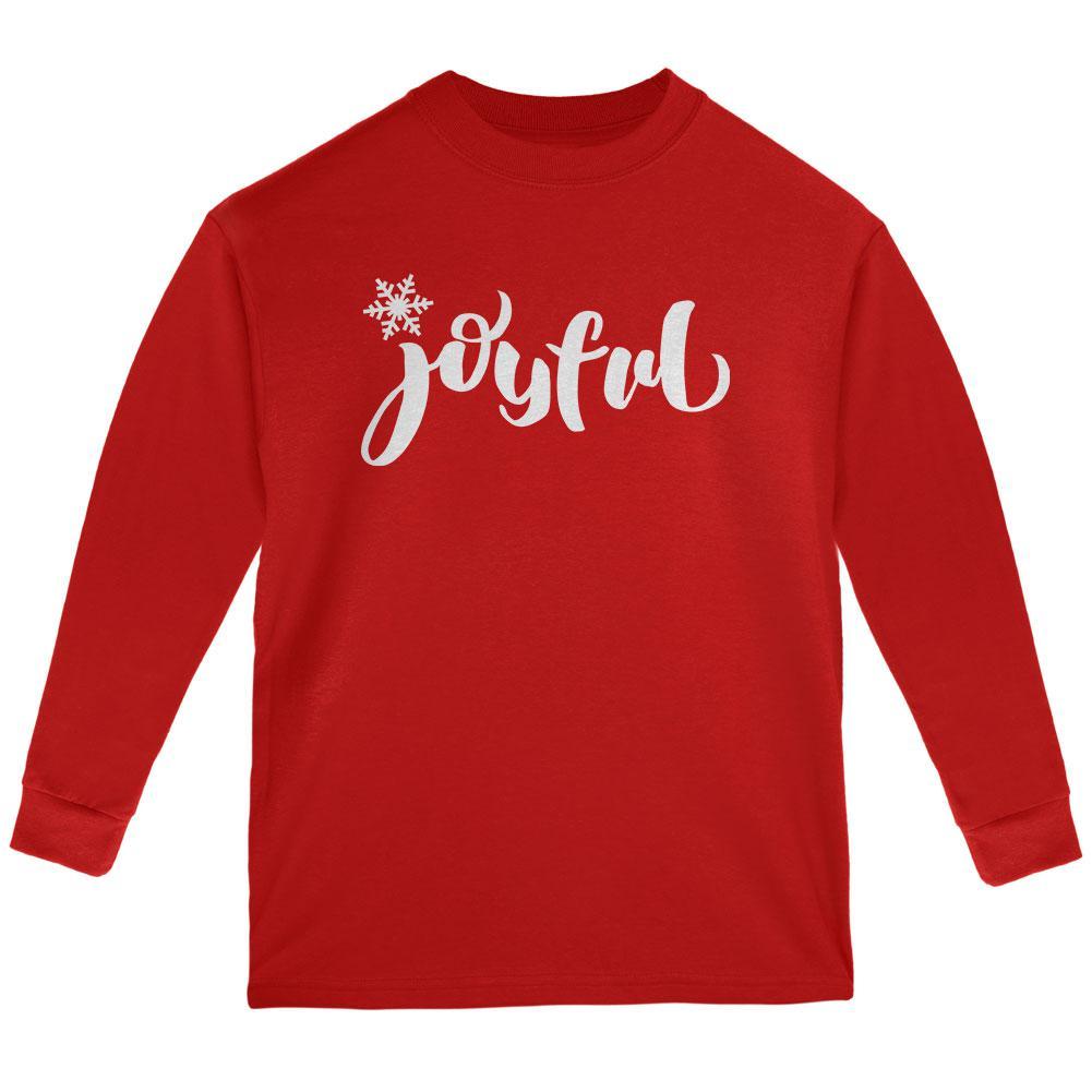 Christmas Joyful Script Snowflake Youth Long Sleeve T Shirt