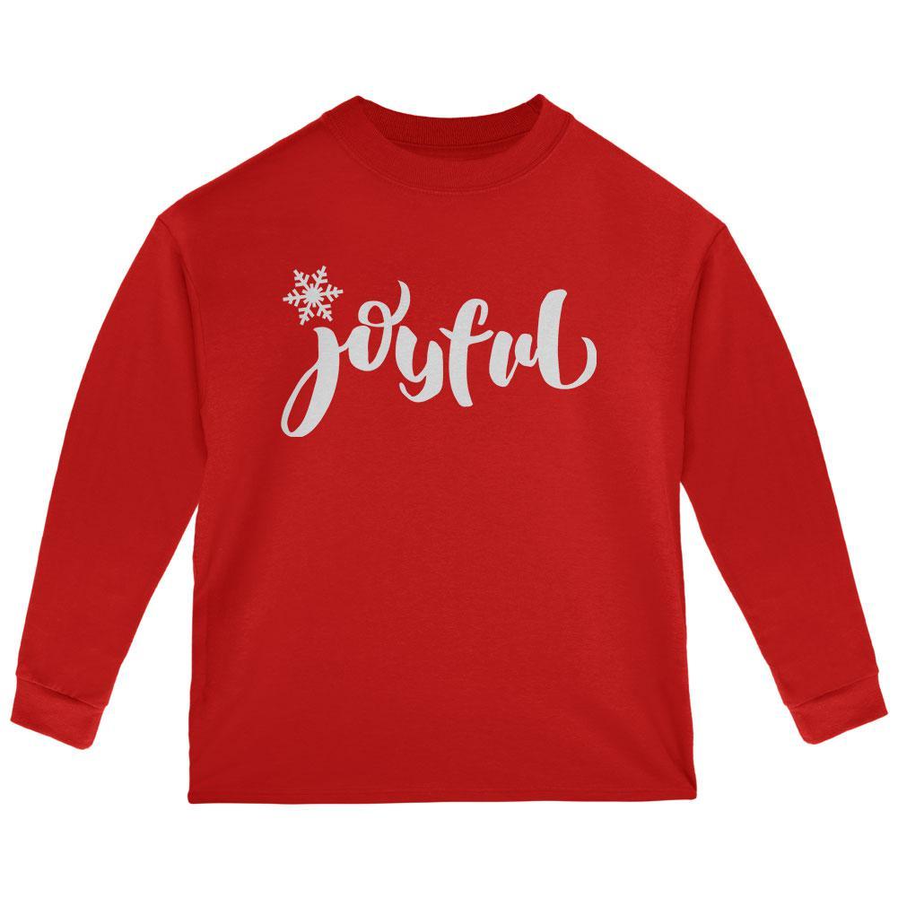 Christmas Joyful Script Snowflake Toddler Long Sleeve T Shirt