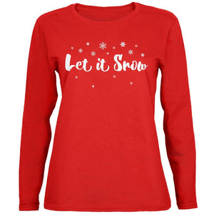 Christmas Let it Snow Script Snowflakes Womens Long Sleeve T Shirt