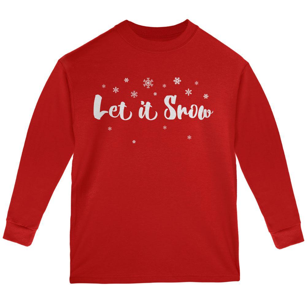 Christmas Let it Snow Script Snowflakes Youth Long Sleeve T Shirt