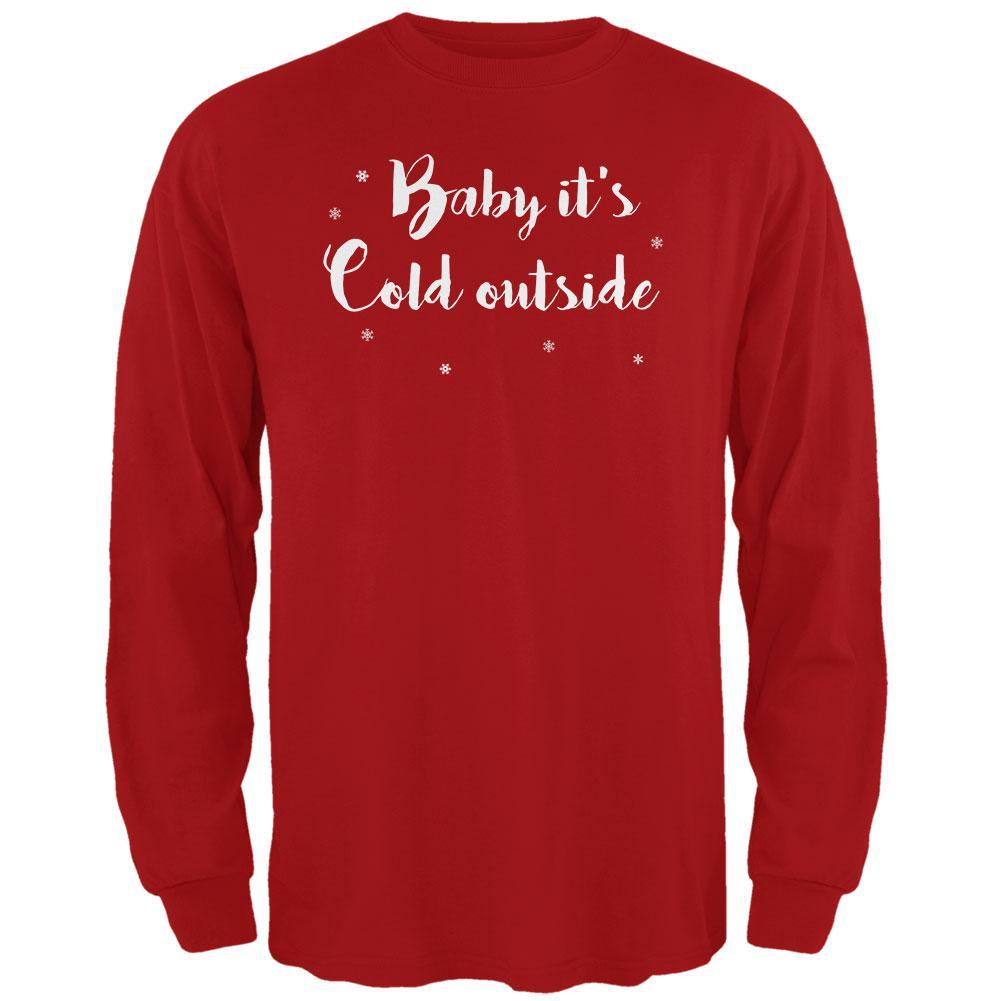 Christmas Baby it's Cold Outside Script Snowflakes Mens Long Sleeve T Shirt