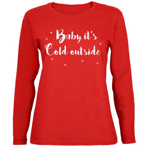 Christmas Baby it's Cold Outside Script Snowflakes Womens Long Sleeve T Shirt