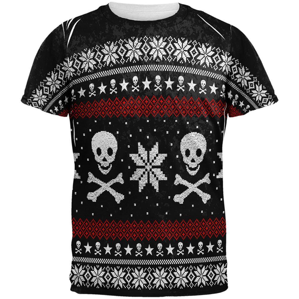 Ugly Christmas Sweater Pirate Skull and Crossbones All Over Mens T Shirt
